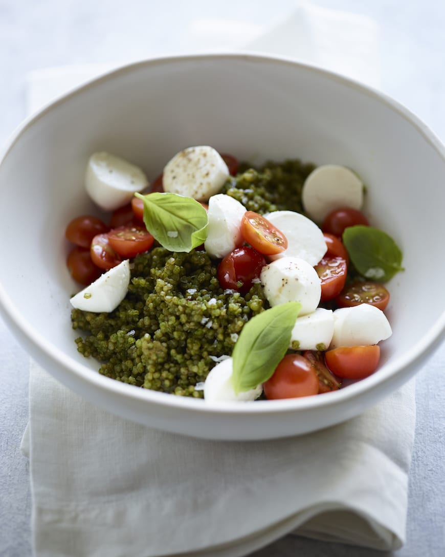 Pesto Caprese Quinoa Salad from www.whatsgabycooking.com (@whatsgabycookin)