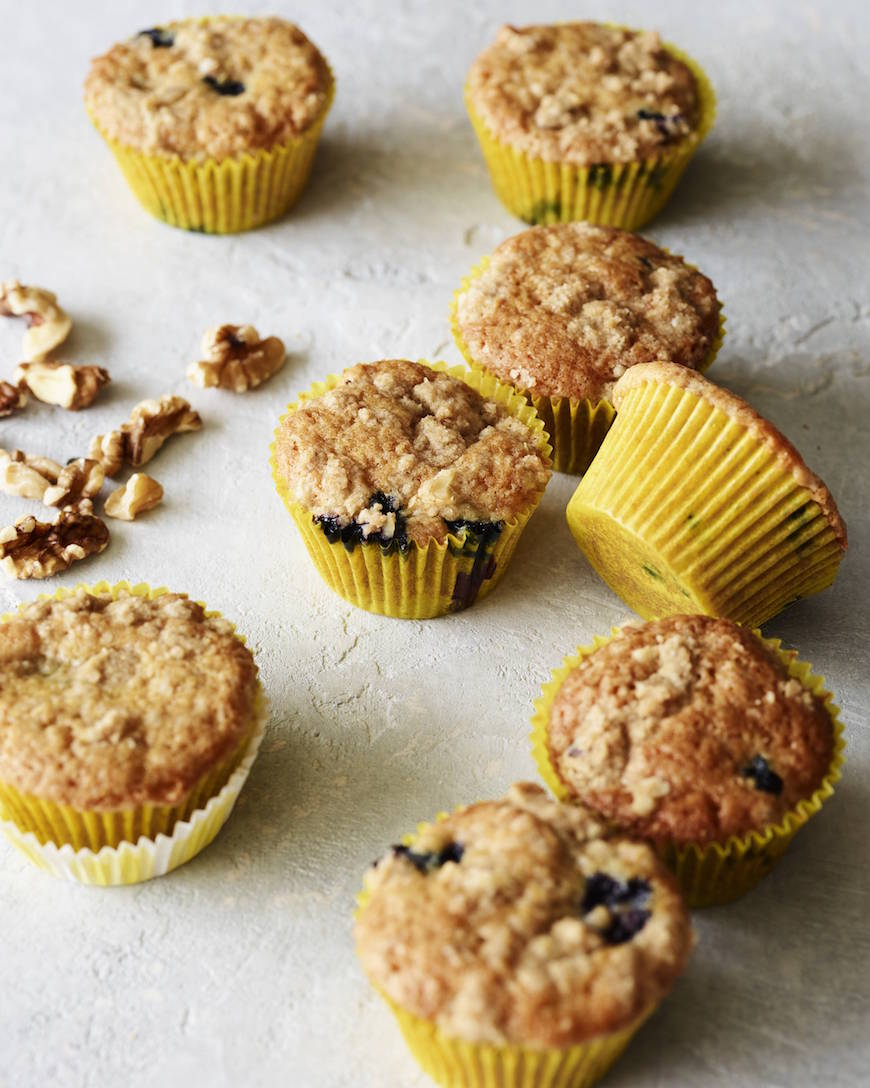 blueberry crumb cakes with walnut streusel