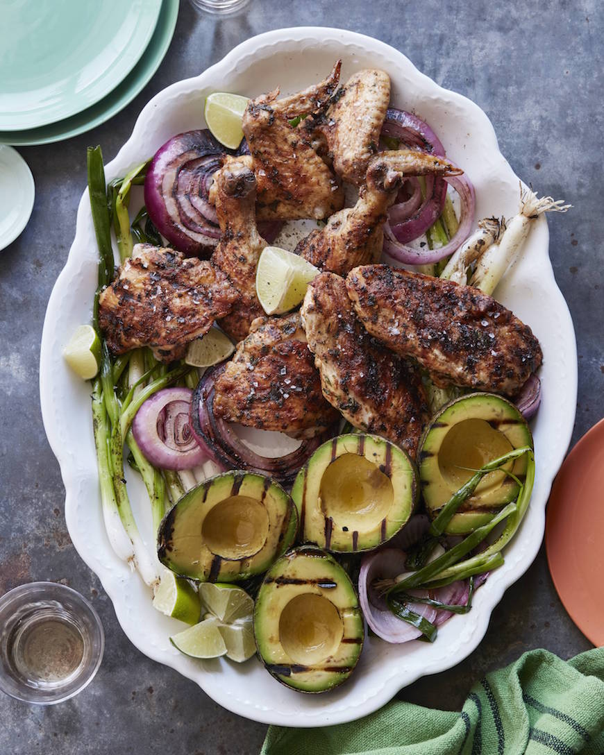 spice grilled chicken with grilled avocado