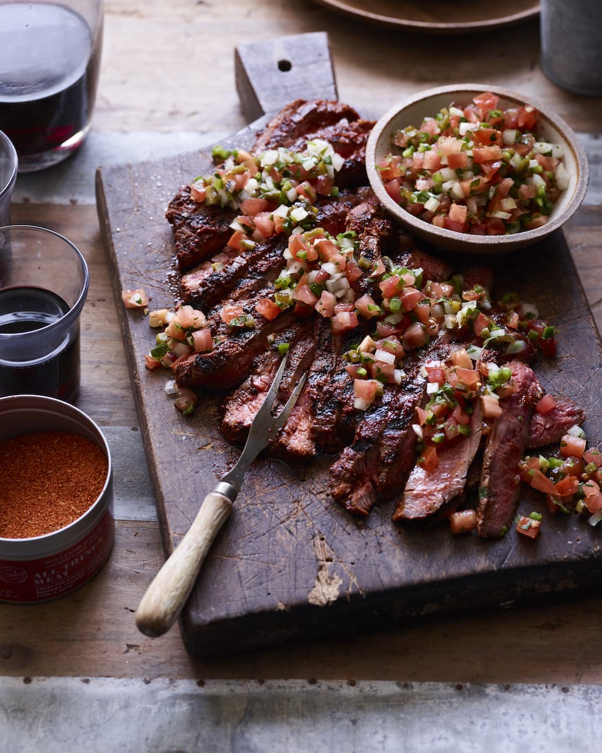 grilled flank steak with poblano pico