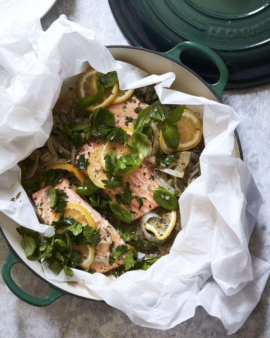 Steamed Salmon with Garlic, Herbs and Lemon - What's Gaby Cooking