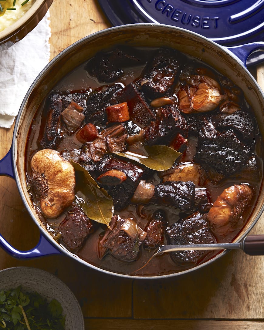 Garlic Red Wine Braised Short Ribs with Creme Fraiche Mash What's