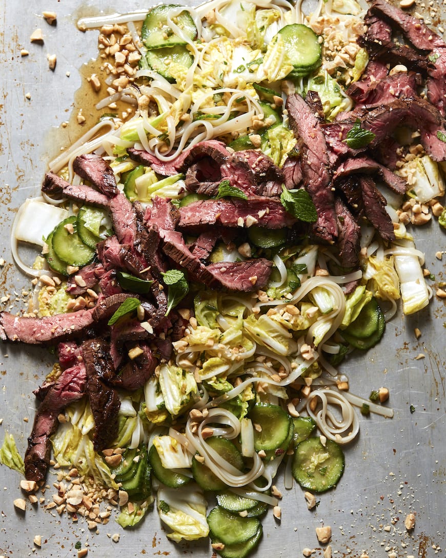 rice noodle salad with steak