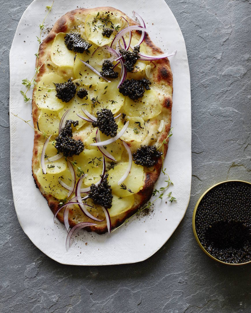 potato and caviar flatbread